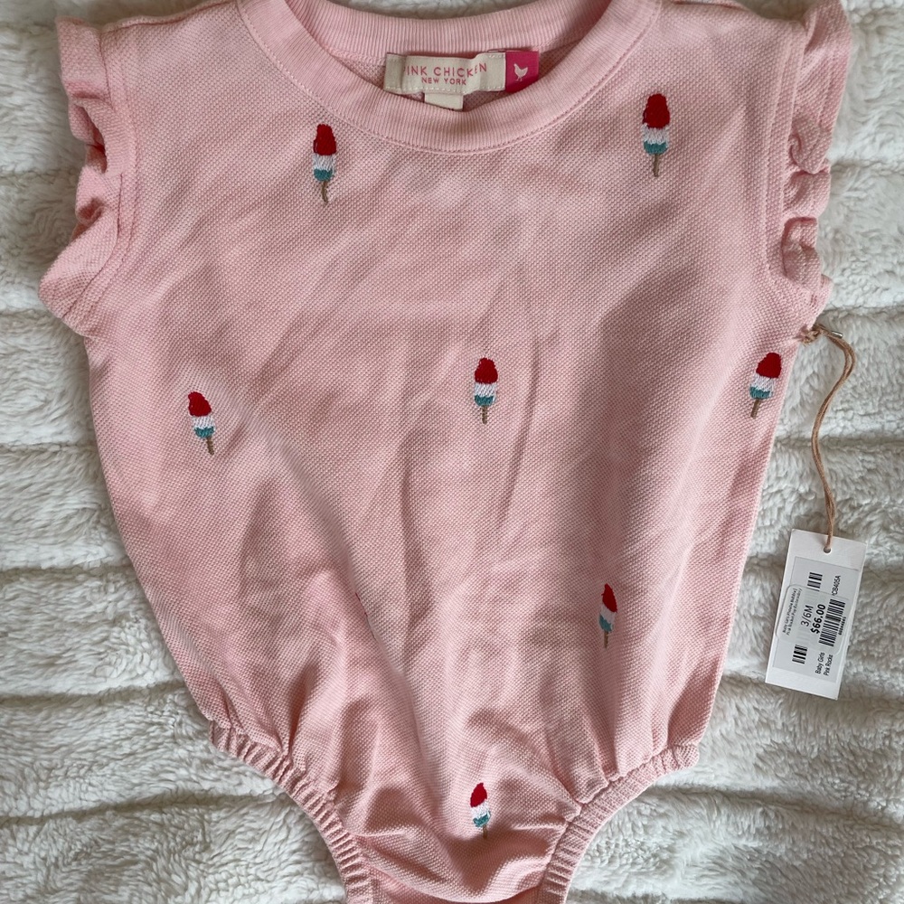 Pink Chicken Kids One Piece - Pink patriotic popsicles rocket